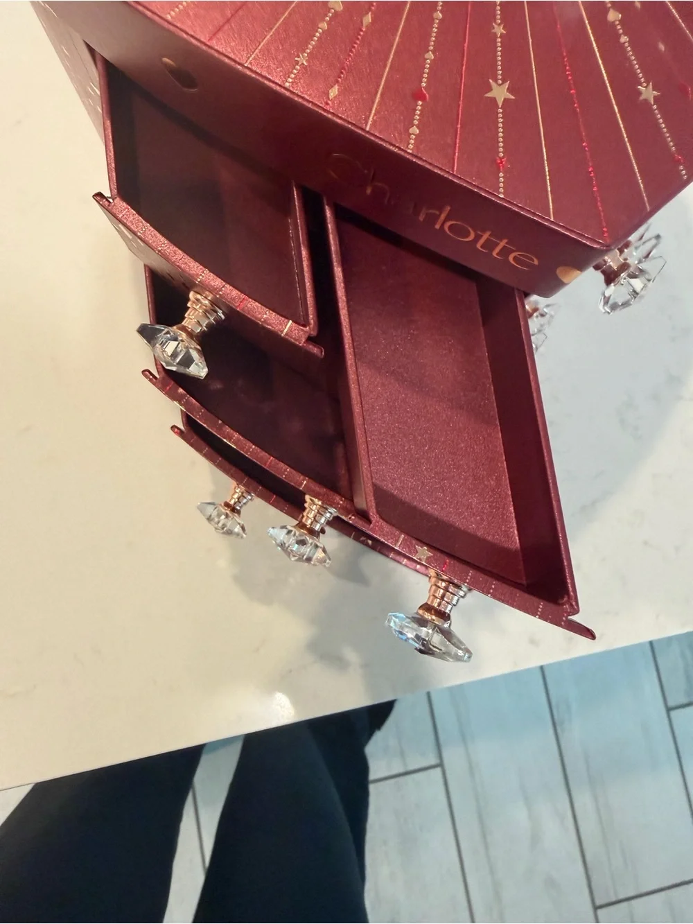 Charlotte Tilbury Festive Burgundy and Gold Makeup Jewelry Chest with products!!